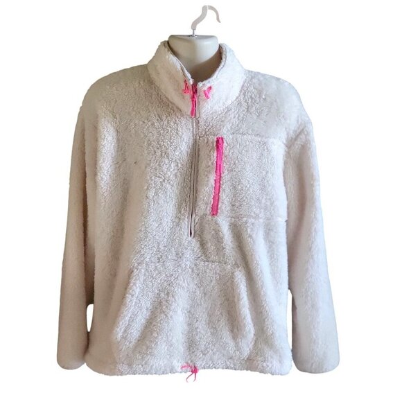 Victorias Secret Pink Sherpa Fleece Pullover Hoodie Pink Accents -L - Picture 2 of 7